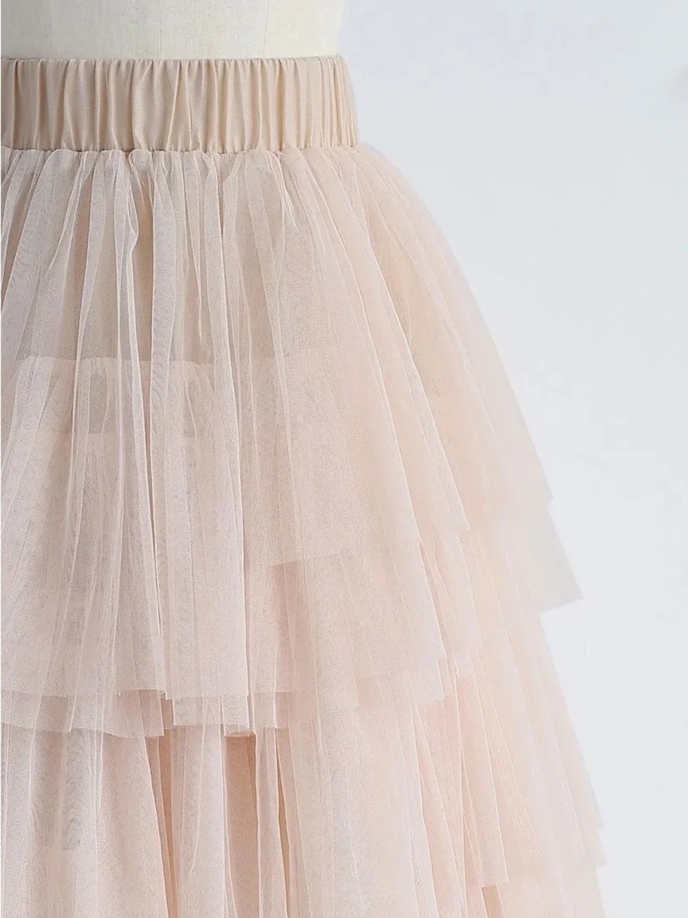 Chicwish Love Me More Tiered Layered Ruffle Tulle Ballerina Skirt Nude Pink XL